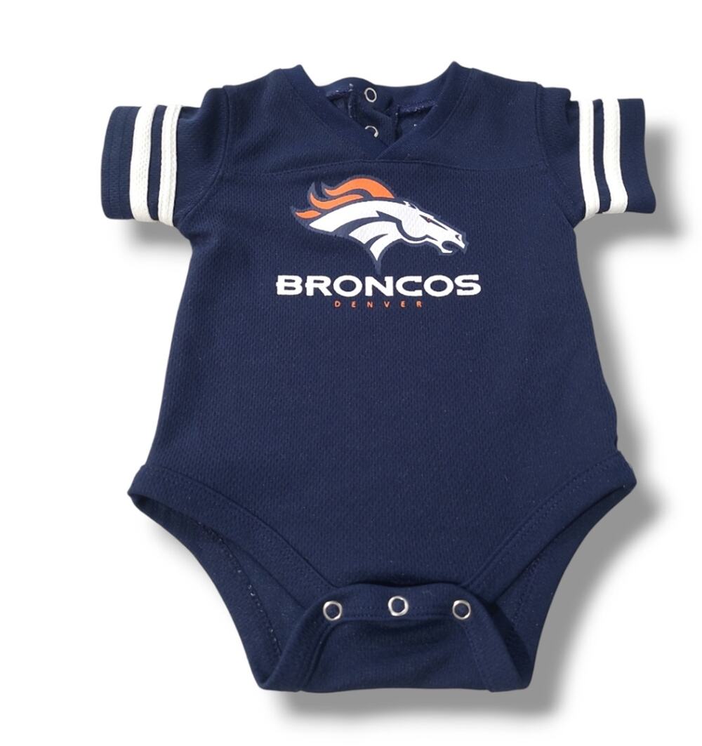 NFL Team Apparel SZ 3/6M One Piece Bodysuit Denver Broncos Jersey Blue White